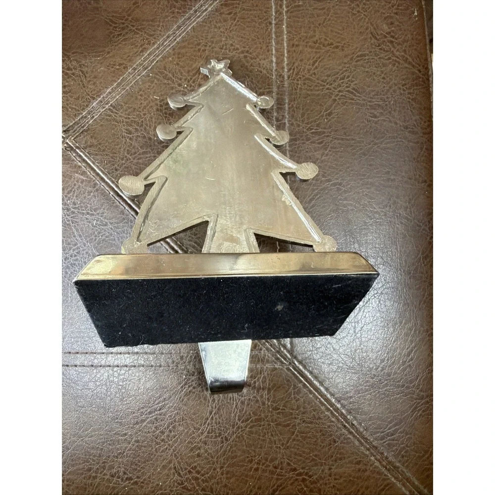 Vtg Metal Enamel Christmas Stocking Holders Lot of 3 Jeweled Tree Snowman Mantel
